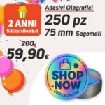 250 Adesivi Olografici Sagomati 75 mm