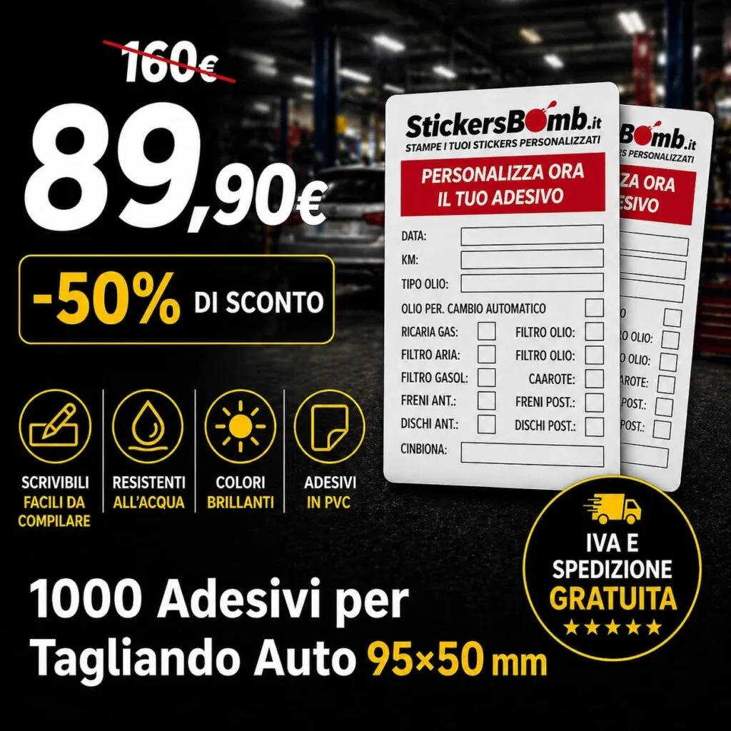 Adesivi tagliando auto personalizzati 95x50 mm per officine