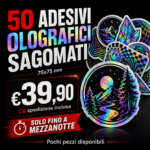50 adesivi olografici sagomati personalizzati 75x75 mm a soli 39,90€